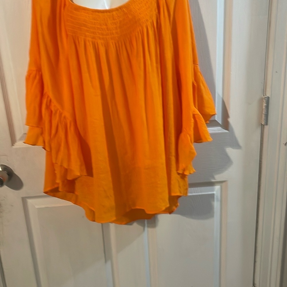 Cato Bright Orange Ruffle Sleeve Blouse